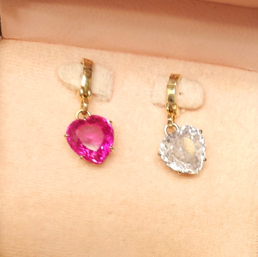 2 Juicy Couture Raspberry Pink Red White Clear Crystal Gem Charm Pair Bundle Set - Picture 2 of 10